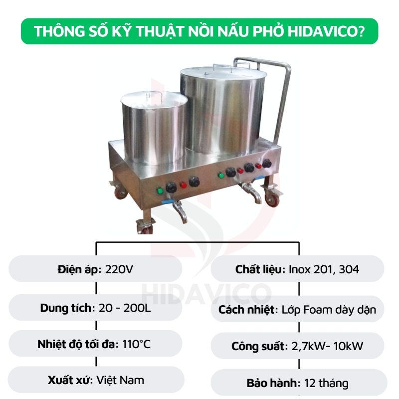 Thống số kỹ thuật Nồi nấu phở điện Hidavico