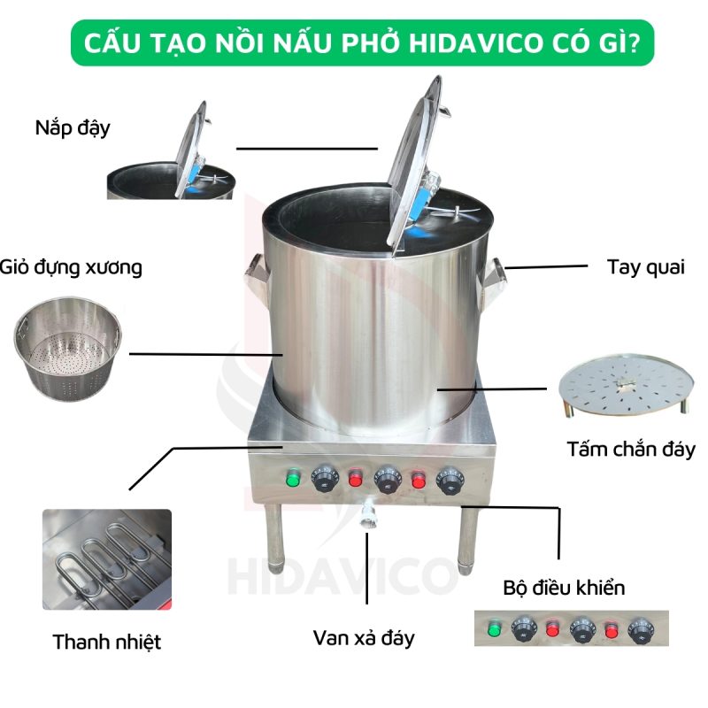 Cấu tạo Nồi điện nấu phở Hidavico