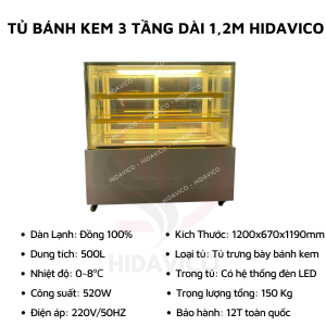 Tủ bánh kem đứng 120 cm