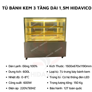Tủ bánh kem đứng 150 cm